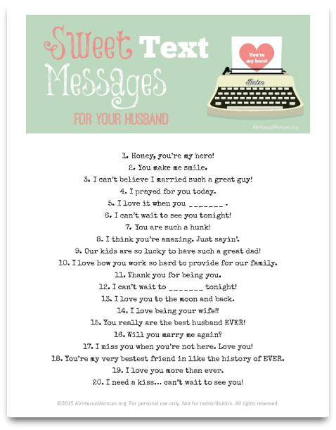 Sweet Text Messages for Your Husband @ AVirtuousWoman.org