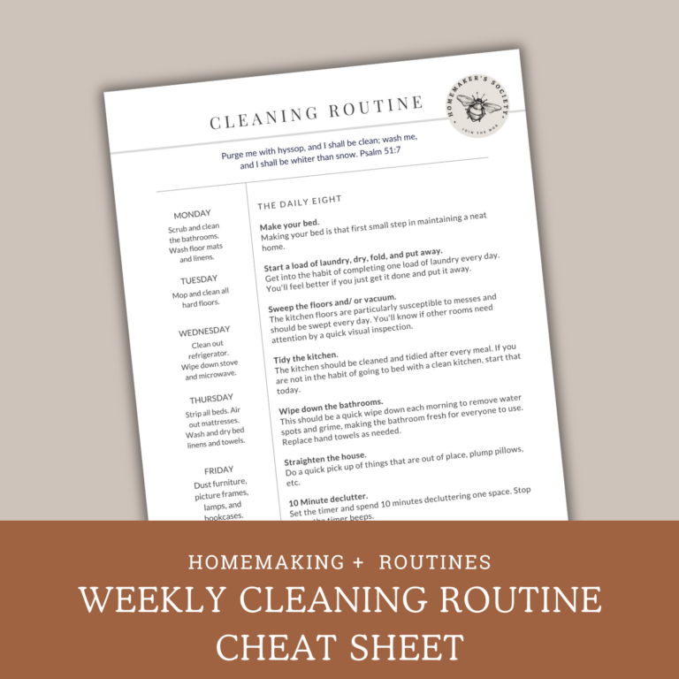 Simple Home Care Routine PDF: Weekly Cleaning Routine Cheat Sheet - The Homemaker's Society
