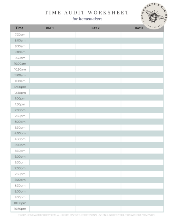 Time Audit Worksheets.pdf How to Create a Time Budget - The Homemaker's Society