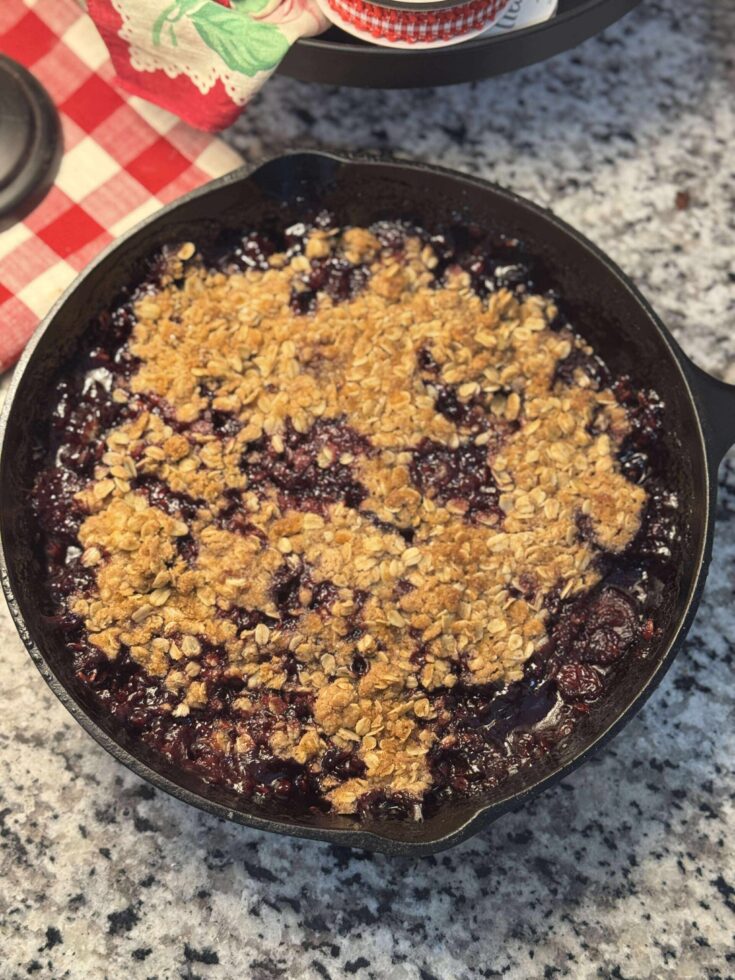 Summer Berry Cherry Fruit Crisp in Cast Iron Skillet